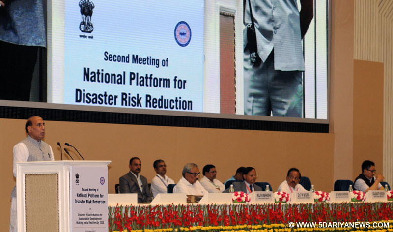 The Union Home Minister, Shri Rajnath Singh addressing the inaugural session of the second meeting of the National Platform for Disaster Risk Reduction (NPDRR), in New Delhi on May 15, 2017.