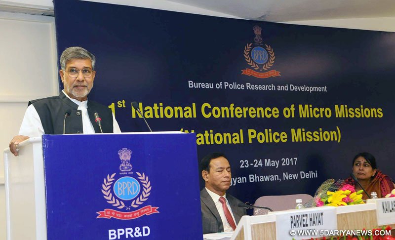 The Nobel Laureate, Shri Kailash Satyarthi addressing the Valedictory Session of the National Conference of Micro Missions of National Police Mission, organised by the Bureau of Police Research & Development (BPR&D), MHA, in New Delhi on May 24, 2017.