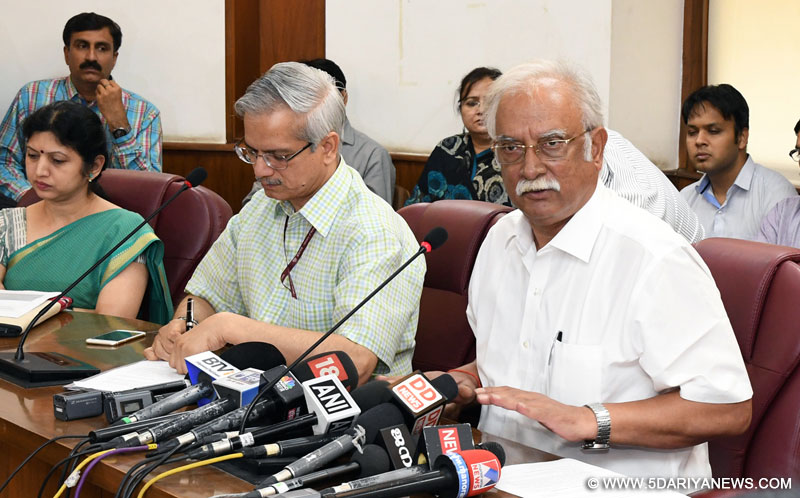 The Union Minister for Civil Aviation, Shri Ashok Gajapathi Raju Pusapati briefing the media about the second round of bidding under RCS-UDAN, in New Delhi on May 24, 2017. The Secretary, Ministry of Civil Aviation, Shri R.N. Choubey is also seen.