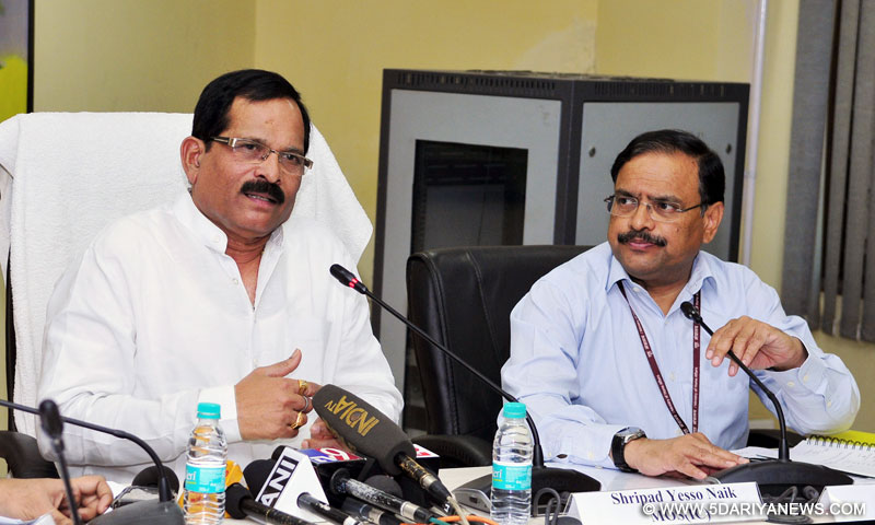 The Minister of State for AYUSH (Independent Charge), Shri Shripad Yesso Naik briefing the media on the International Day of Yoga celebration 2017, in New Delhi on May 25, 2017. The Secretary (Health and Family Welfare), Shri C.K. Mishra is also seen.