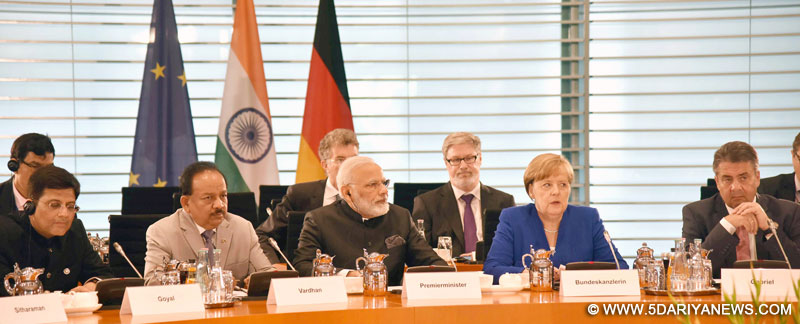 The Prime Minister, Shri Narendra Modi and the German Chancellor, Dr. Angela Merkel at the Plenary Meeting of the Inter-Governmental Consultations, in Berlin, Germany on May 30, 2017.