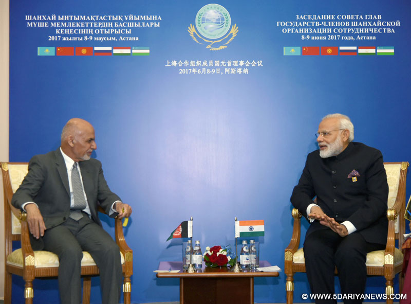 The Prime Minister, Shri Narendra Modi meeting the President of Afghanistan, Dr. Mohammad Ashraf Ghani, on the sidelines of the SCO Summit, in Astana, Kazakhstan on June 09, 2017.