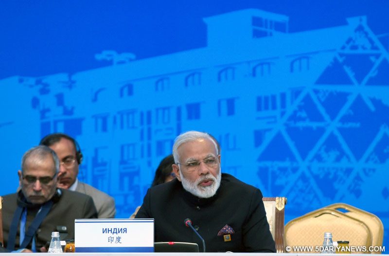  The Prime Minister, Shri Narendra Modi delivering his address at the Shanghai Cooperation Organisation (SCO) Summit, in Astana, Kazakhstan on June 09, 2017.