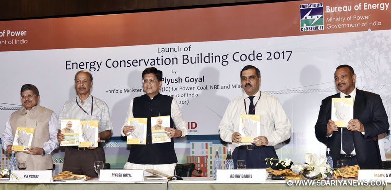 Piyush Goyal launching the Energy Conservation Building Code 2017, developed by the Bureau of Energy Efficiency, at a function, in New Delhi on June 19, 2017. 