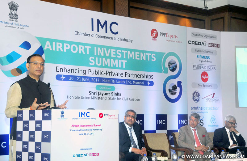 The Minister of State for Civil Aviation, Shri Jayant Sinha addressing the Airports Investments Summit, organised by the Indian Merchants Chamber (IMC), in Mumbai on June 20, 2017.