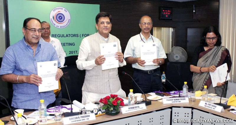  Piyush Goyal releasing the report on Operational Analysis for Optimisation of Hydro Resources & Facilitating Renewable Integration in India, at the meeting of the Forum of Regulators, in New Delhi on June 23, 2017.
