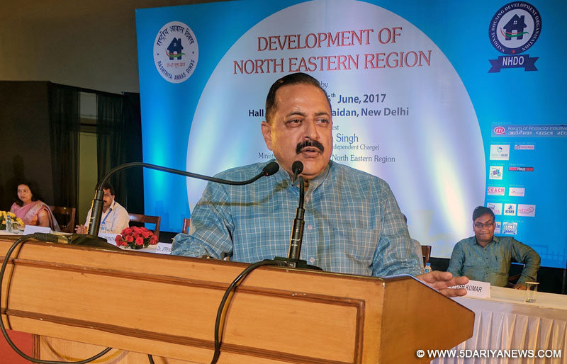 Dr. Jitendra Singh addressing a congregation on “Development of North-Eastern Region”, in New Delhi on June 26, 2017.