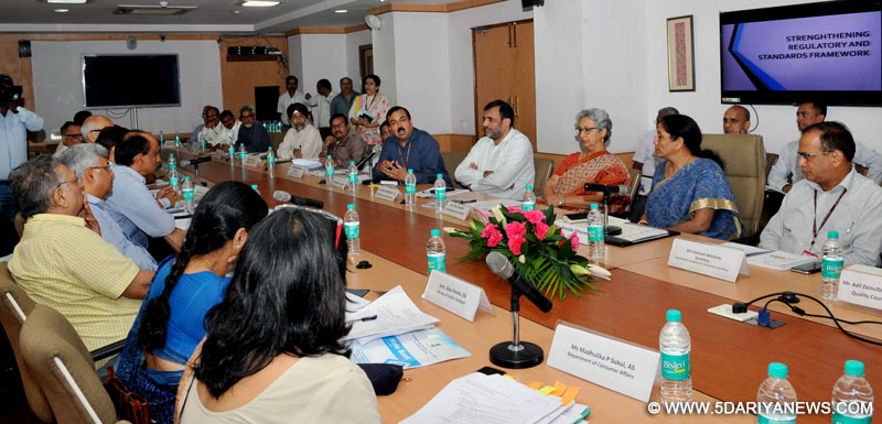 The Minister of State for Commerce & Industry (Independent Charge), Smt. Nirmala Sitharaman chairing the meeting on follow up the 4th National Standard Conclave, in New Delhi on July 03, 2017. The Commerce Secretary, Ms. Rita A. Teaotia and the Secretary, DIPP, Shri Ramesh Abhishek are also seen.