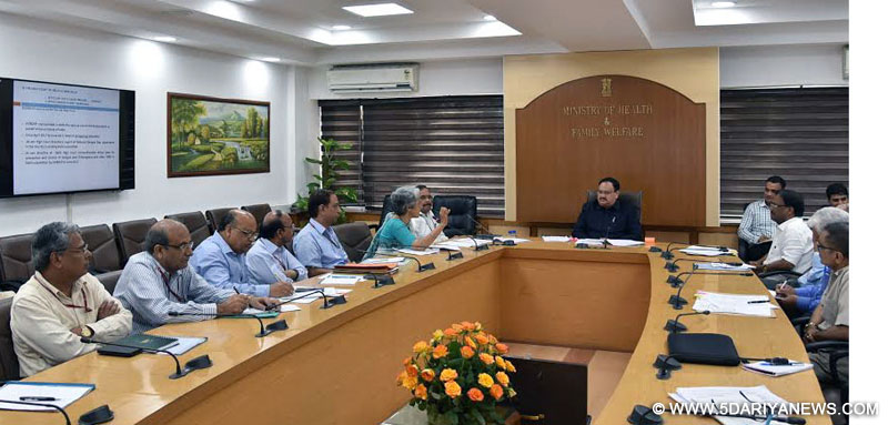 The Union Minister for Health & Family Welfare, Shri J.P. Nadda chairing a high level meeting to review the preparedness of the Ministry for prevention and control of vector borne diseases in the country, in New Delhi on July 04, 2017.