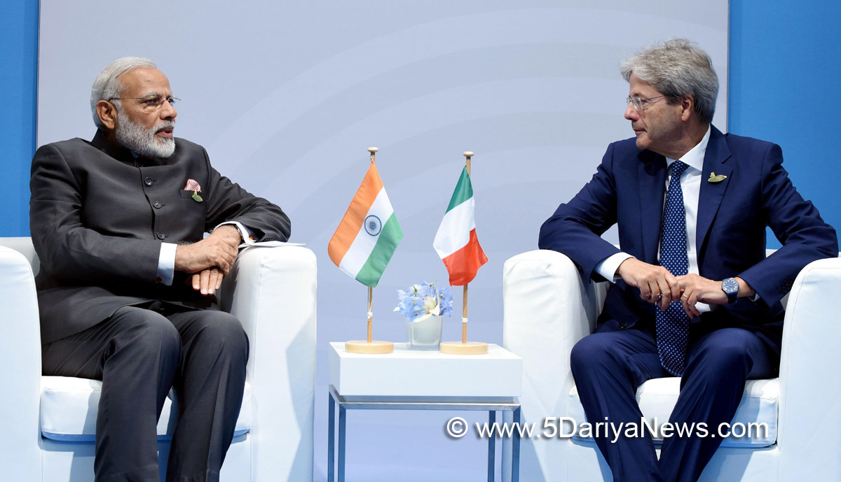 The Prime Minister, Shri Narendra Modi in bilateral meeting with the Prime Minister of Italy, Mr. Paolo Gentiloni, on the sidelines of the 12th G-20 Summit, at Hamburg, Germany on July 08, 2017.