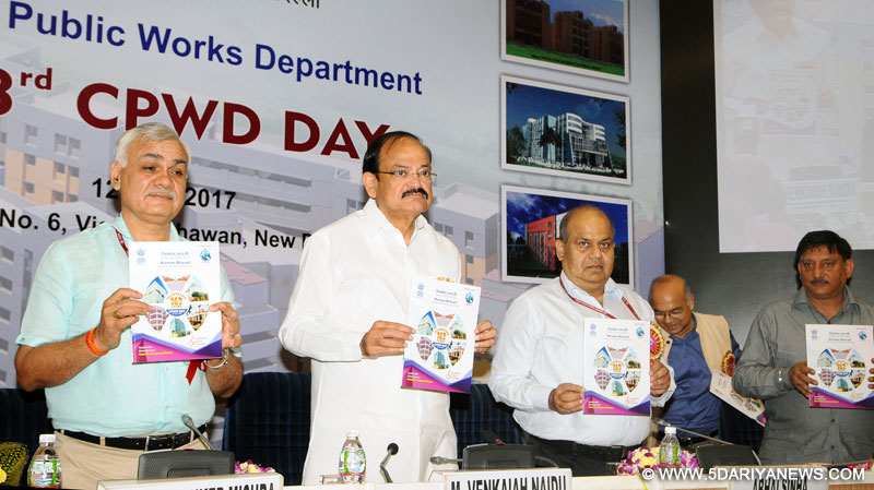 The Union Minister for Urban Development, Housing & Urban Poverty Alleviation and Information & Broadcasting, Shri M. Venkaiah Naidu releasing a publication, on the occasion of the 163rd Annual Day of Central Public Works Department (CPWD), in New Delhi on July 12, 2017. The Secretary, Ministry of Urban Development, Shri Durga Shanker Mishra and other dignitaries are also seen.