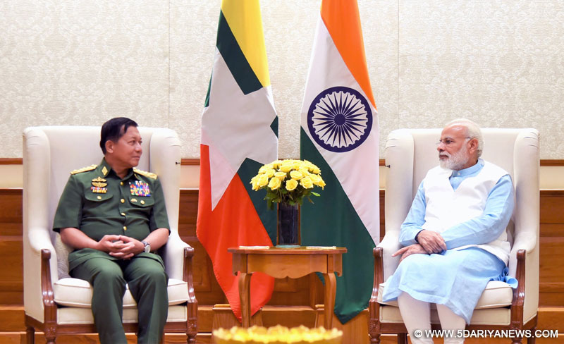 The Commander-in-Chief of the Myanmar Defence Services, Sr. Gen. U Min Aung Hliang calls on the Prime Minister, Shri Narendra Modi, in New Delhi on July 14, 2017.