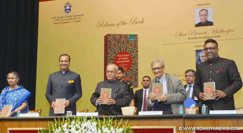 The President, Shri Pranab Mukherjee receiving the first copy of the book “The Future of Indian Universities: Comparative and International Perspectives”, at Rashtrapati Bhavan, in New Delhi on July 17, 2017.
