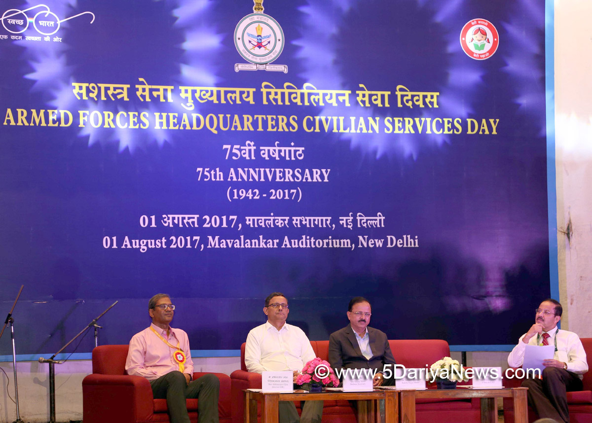 The Minister of State for Defence, Dr. Subhash Ramrao Bhamre at the inauguration of the 75th Raising Day function of the Armed Forces Headquarters (AFHQ) Civilian Services, in New Delhi on August 01, 2017. The Defence Secretary, Shri Sanjay Mitra, the Joint Secretary & CAO, Shri V. Anandarajan and the Director (HR), Shri Abhinavjeet Ojha are also seen.