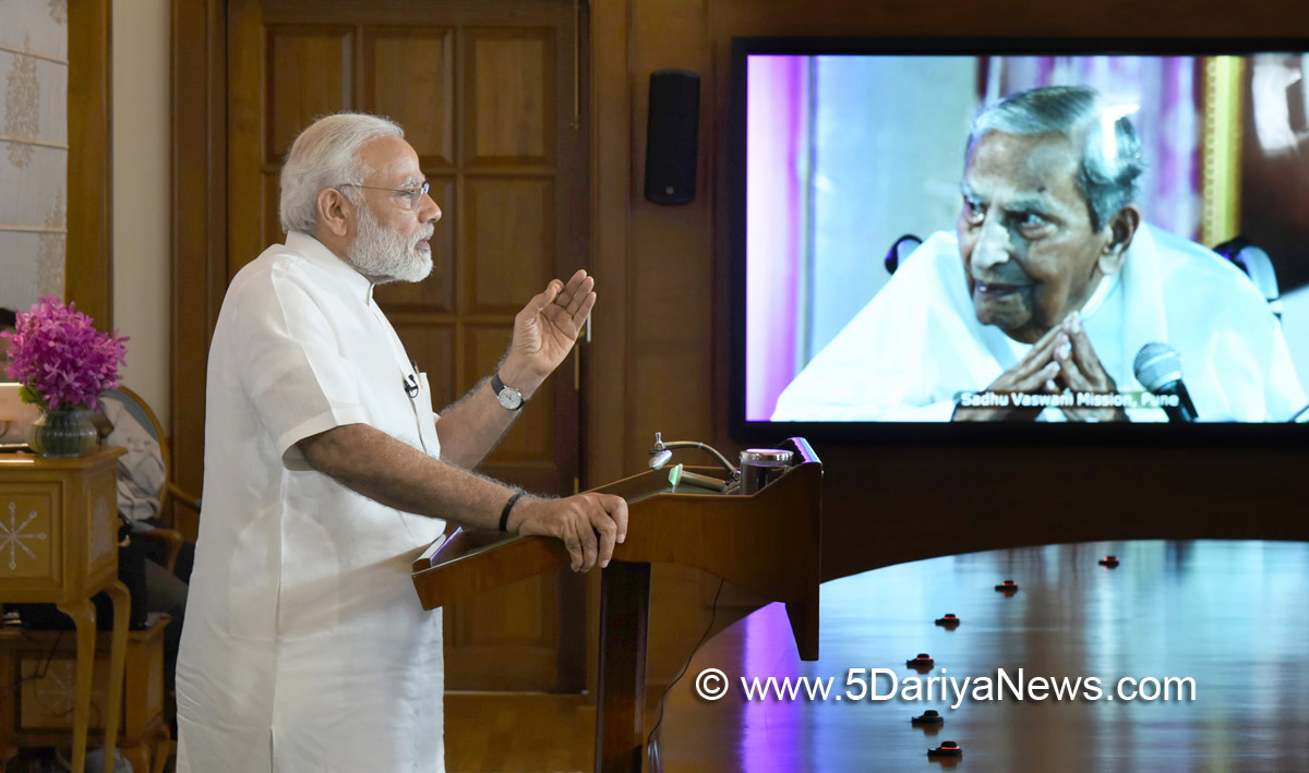 The Prime Minister, Shri Narendra Modi addressing the 99th birthday celebrations of Dada Vaswani, via video conference, in New Delhi on August 02, 2017. 