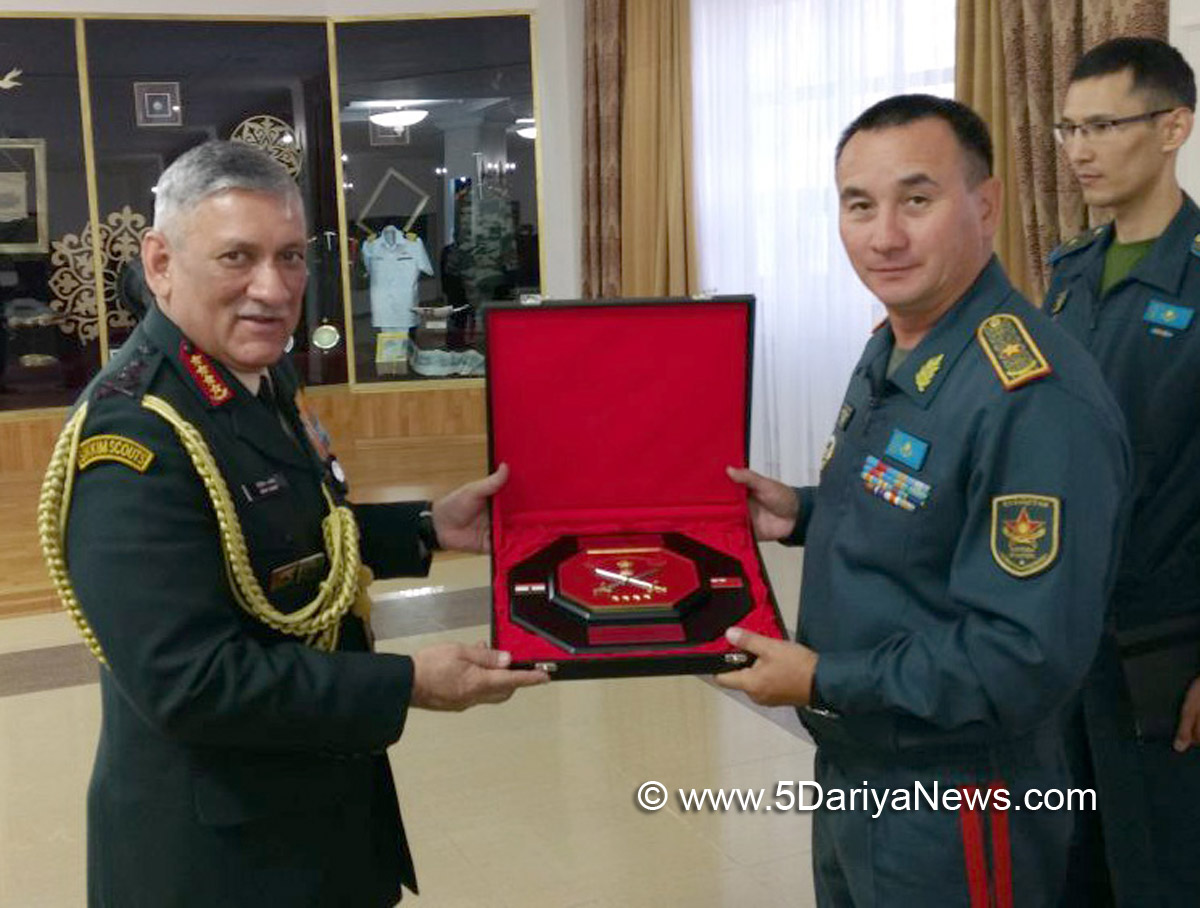 The Chief of Army Staff, General Bipin Rawat meeting the Kazakhstan’s Commander-in-Chief of Land Forces, in Kazakhstan on August 03, 2017. 