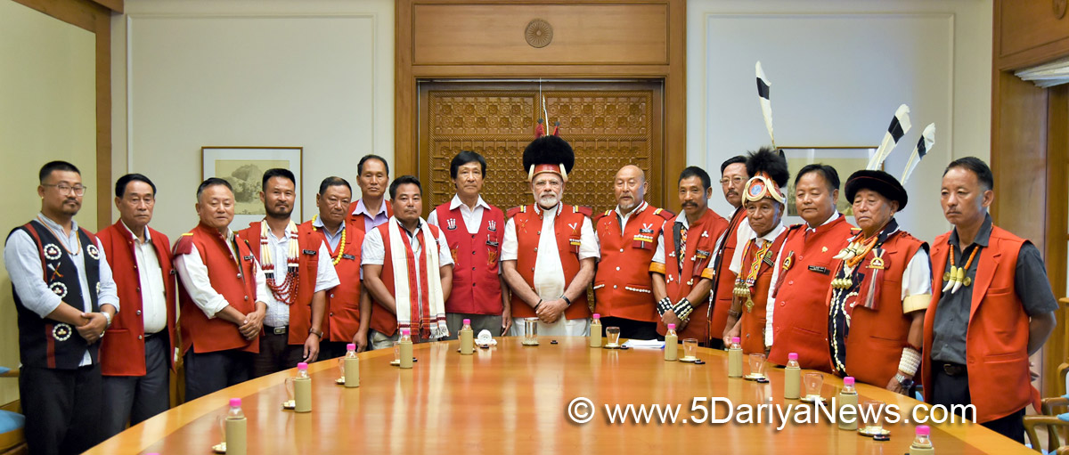 A 15 member delegation from Nagaland GB Federation - a body of Gaon Burahs (village chieftains) of all the Naga villages, calling on the Prime Minister, Shri Narendra Modi, in New Delhi on August 03, 2017. 
