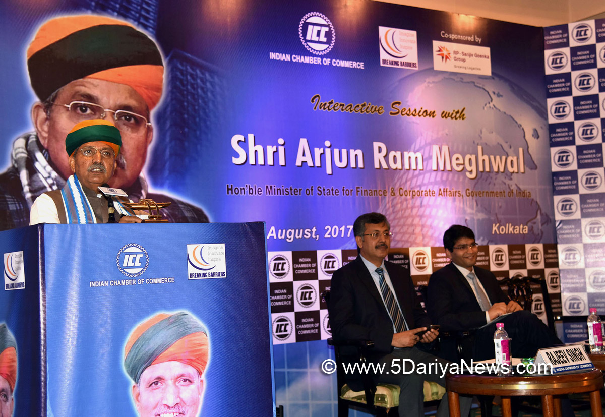 The Minister of State for Finance and Corporate Affairs, Shri Arjun Ram Meghwal addressing at an interactive session on ‘Taxation Reforms’, organised by the Indian Chamber of Commerce (ICC), in Kolkata on August 12, 2017.