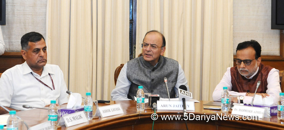 The Union Minister for Finance, Corporate Affairs and Defence, Shri Arun Jaitley briefing the media on the GST related issues, in New Delhi on August 29, 2017. The Finance Secretary, Shri Ashok Lavasa and the Revenue Secretary, Dr. Hasmukh Adhia are also seen.