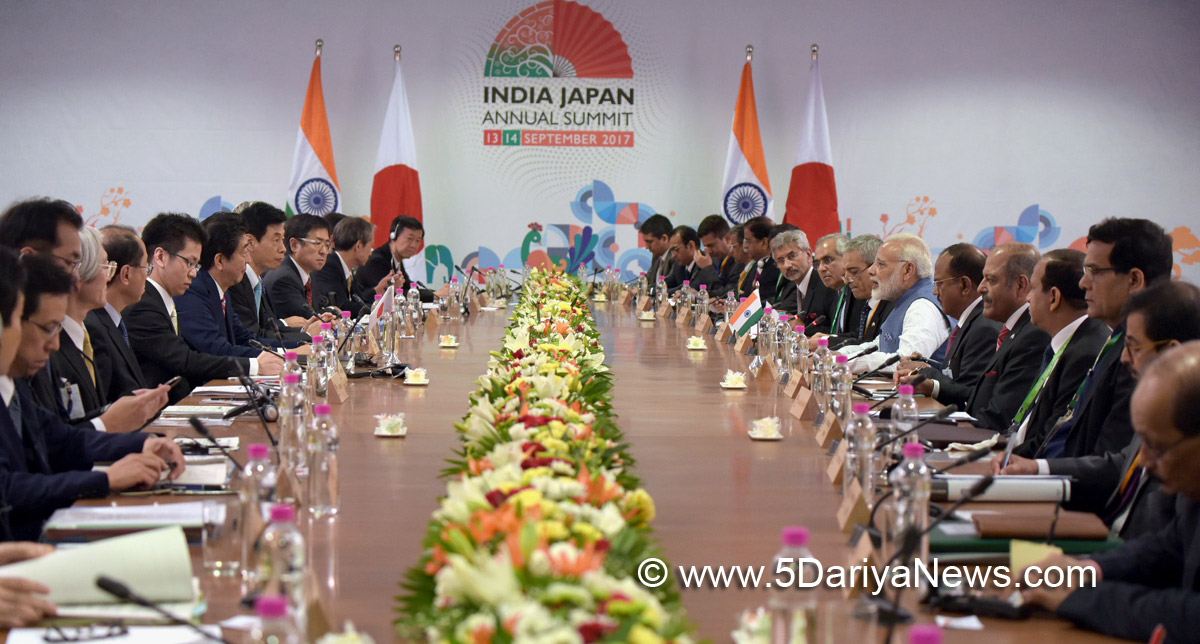  The Prime Minister, Shri Narendra Modi and the Prime Minister of Japan, Mr. Shinzo Abe during delegation level talks, at Mahatma Mandir, in Gandhinagar, Gujarat on September 14, 2017.