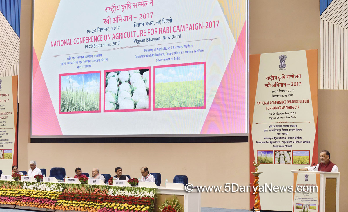 The Union Minister for Agriculture and Farmers Welfare, Shri Radha Mohan Singh addressing at the inauguration of the “National Conference on Agriculture for Rabi Campaign - 2017”, in New Delhi on September 19, 2017. 