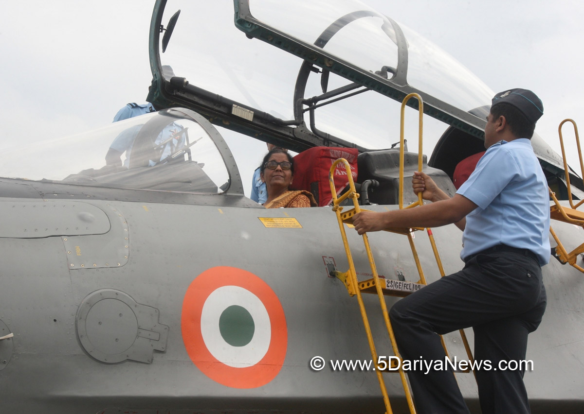 The Union Minister for Defence, Smt. Nirmala Sitharaman inside the cockpit of the state-of-the-art fighter aircraft Sukhoi 30 MKI, during her visit to the Air Force Station Tezpur on October 08, 2017.