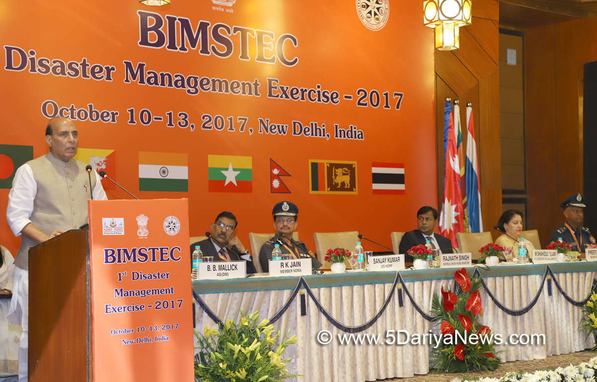 The Union Home Minister, Shri Rajnath Singh addressing the participants, at the inauguration of the First BIMSTEC Disaster Management Exercise, in New Delhi on October 10, 2017.