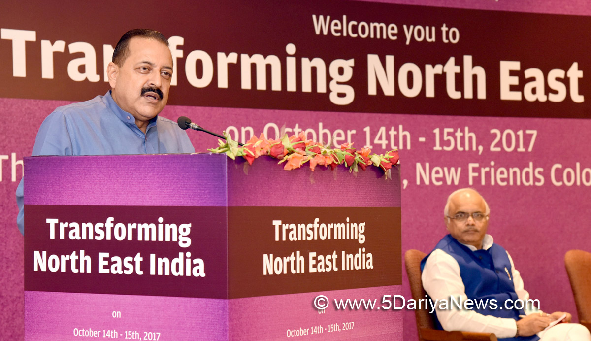  Dr. Jitendra Singh addressing the two-day National Convention on “Transforming Northeast India”, in New Delhi on October 15, 2017.
