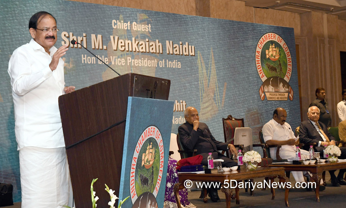 The Vice President, Shri M. Venkaiah Naidu addressing the 90th anniversary celebration of Andhra Chamber of Commerce, in Chennai on October 17, 2017.