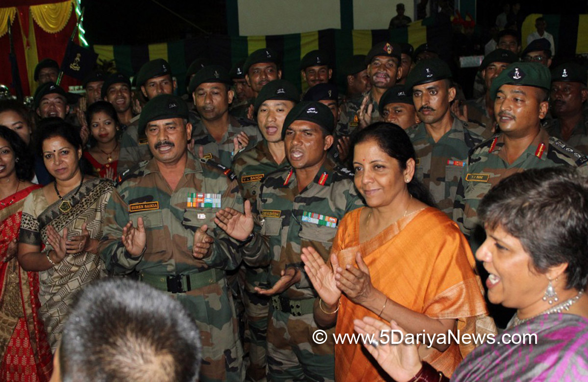 The Union Minister for Defence, Smt. Nirmala Sitharaman celebrating the Diwali with troops and their families, at the Andaman and Nicobar Command, on October 18, 2017.