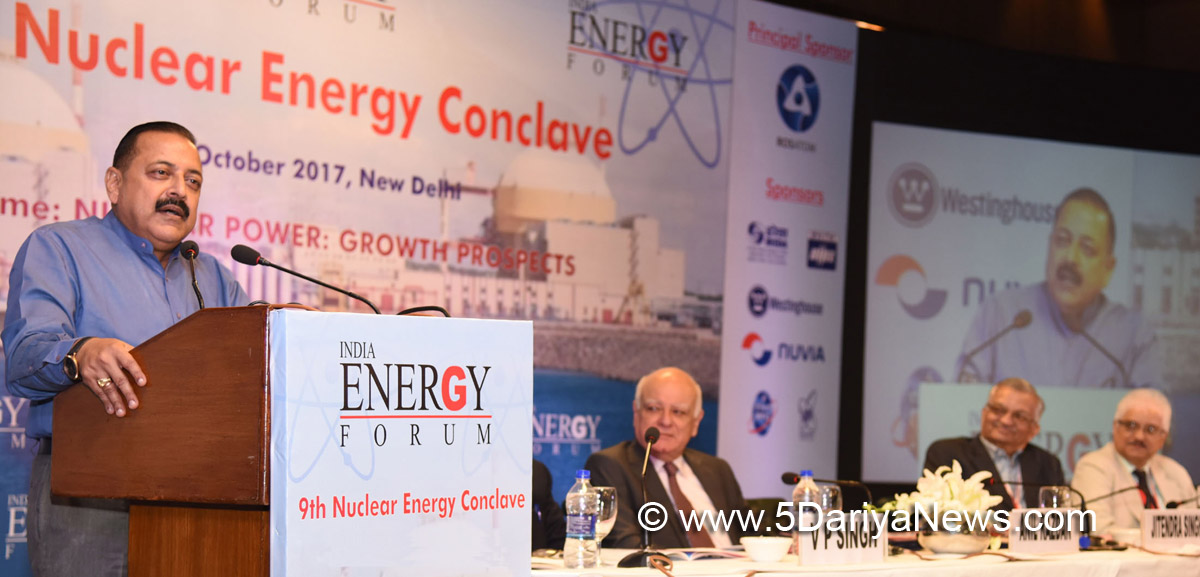 The Minister of State for Development of North Eastern Region (I/C), Prime Minister’s Office, Personnel, Public Grievances & Pensions, Atomic Energy and Space, Dr. Jitendra Singh delivering the inaugural address at the 9th Nuclear Energy Conclave, in New Delhi on October 27, 2017.