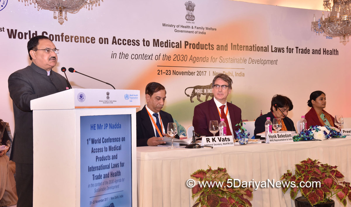  The Union Minister for Health & Family Welfare, Shri J.P. Nadda addressing the ‘1st World Conference on Access to Medical Products and International Laws for Trade and Health in the Context of the 2030 Agenda for Sustainable Development’, in New Delhi on November 21, 2017. 