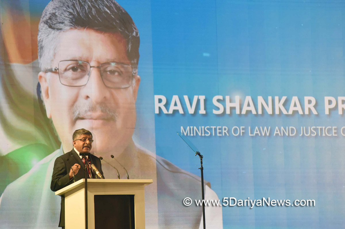   The Union Minister for Electronics & Information Technology and Law & Justice, Shri Ravi Shankar Prasad addressing the gathering at the inauguration ceremony of the 5th Global Conference on Cyber Space (GCCS2017), at Aerocity, in New Delhi on November 23, 2017. 