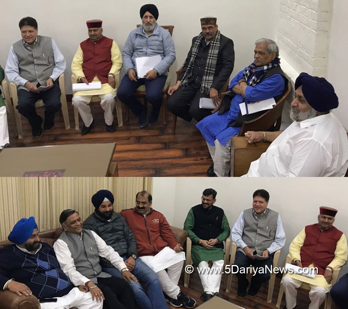 Sukhbir Singh Badal, Vijay Sampla and other senior leaders during the meeting