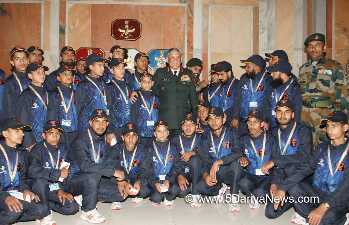 The Chief of Army Staff, General Bipin Rawat with the Students from Udhampur, J&K, in New Delhi on December 14, 2017.