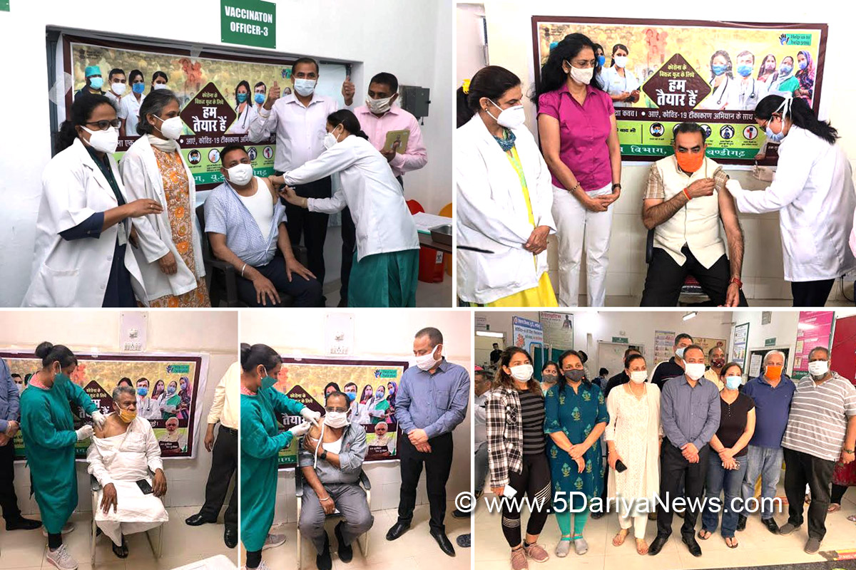 Sanjay Tandon, BJP Chandigarh, Mayor Ravikant, Arun Sood, Chandrashekhar, Rambir Bhatti, Ambika Sood, Neha Arora, Minakshi Thakur, Swaraj Upadhyay,  Coronavirus, COVID 19, Novel Coronavirus, Covaxin, Covishield, Covid-19 Vaccine, Covid-19 Vaccine in India, COVID-19 Vaccination, COVID Vaccination, Coronavirus Vaccine