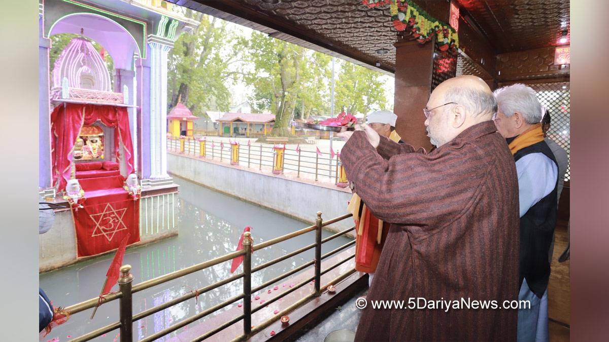 Amit Shah, Union Home Minister, BJP, Bharatiya Janata Party, Mata Kheer Bhawani temple, Tullamulla, Ganderbal, Kashmir, Jammu And Kashmir, Jammu & Kashmir