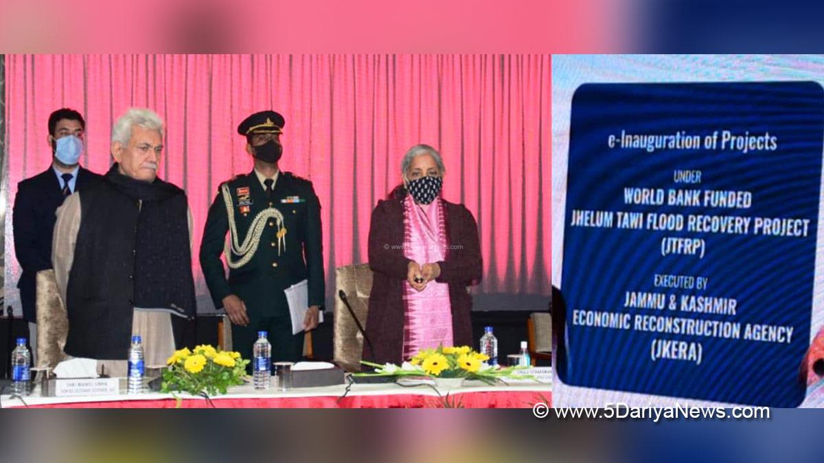 Manoj Sinha, Lieutenant Governor J&K, Raj Bhavan, Jammu, Srinagar, Kashmir, Jammu And Kashmir, Jammu & Kashmir, Nirmala Sitharaman,  Jhelum and Tawi Flood Recovery Project, JTFRP
