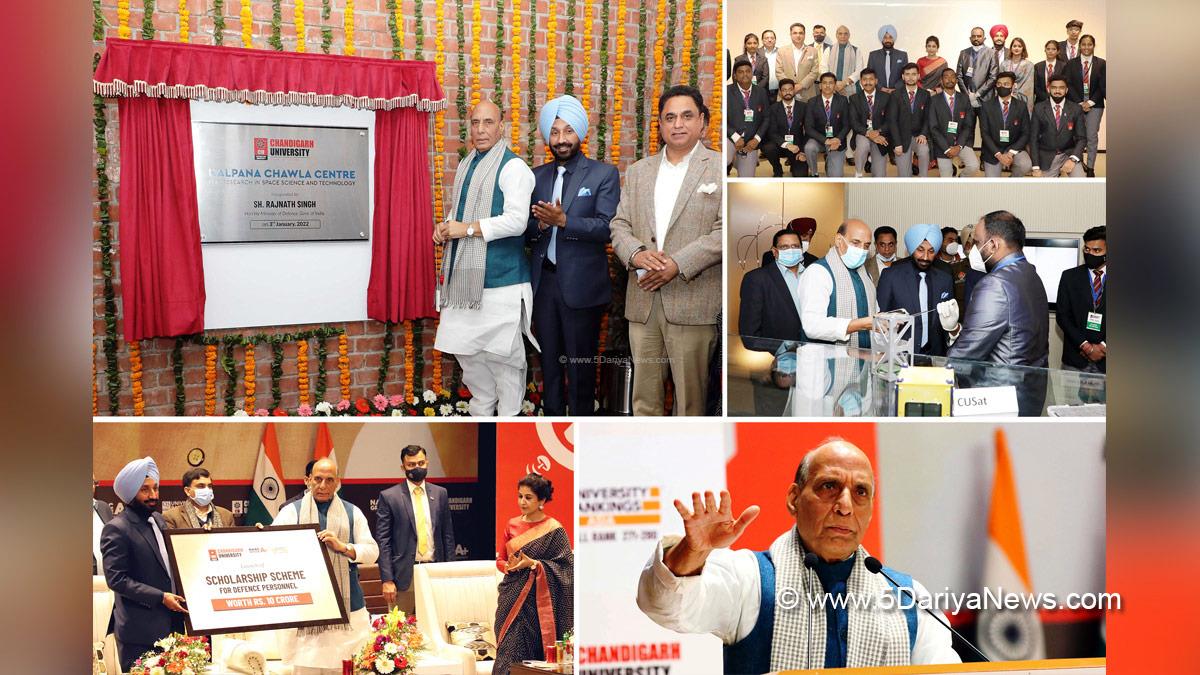 Rajnath Singh, Union Defence Minister, Defence Minister of India, BJP, Bharatiya Janata Party, KCCRSST, Kalpana Chawla Centre for Research in Space Science & Technology, Chandigarh University, Gharuan, Chandigarh University Gharuan, Chandigarh Group Of Colleges, Satnam Singh Sandhu, CGC Gharuan