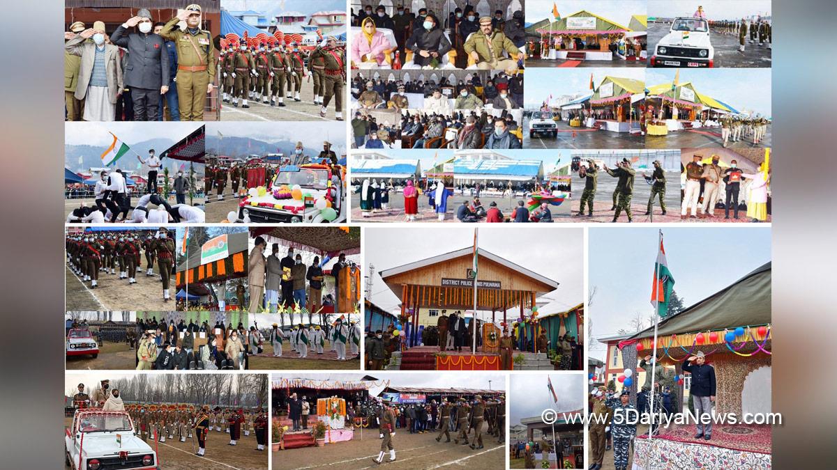 A series of functions were held across Kashmir division with great enthusiasm and patriotic fervour today in connection with the celebration of 73rd Republic-Day.Republic Day is a prominent national festival celebrated every year to commemorate the day when the constitution of India officially came into force on January 26, 1950.Hoisting of the National Flag was held amid impressive Parades and mega cultural events at all venues of functions organised at district, sub-division, Tehsil and block 