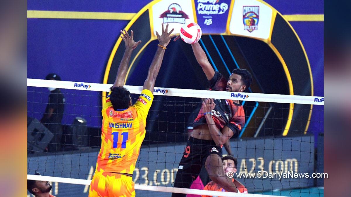 Sports News, Hyderabad, Hyderabad Black Hawks, Prime Volleyball League, Chennai Blitz
