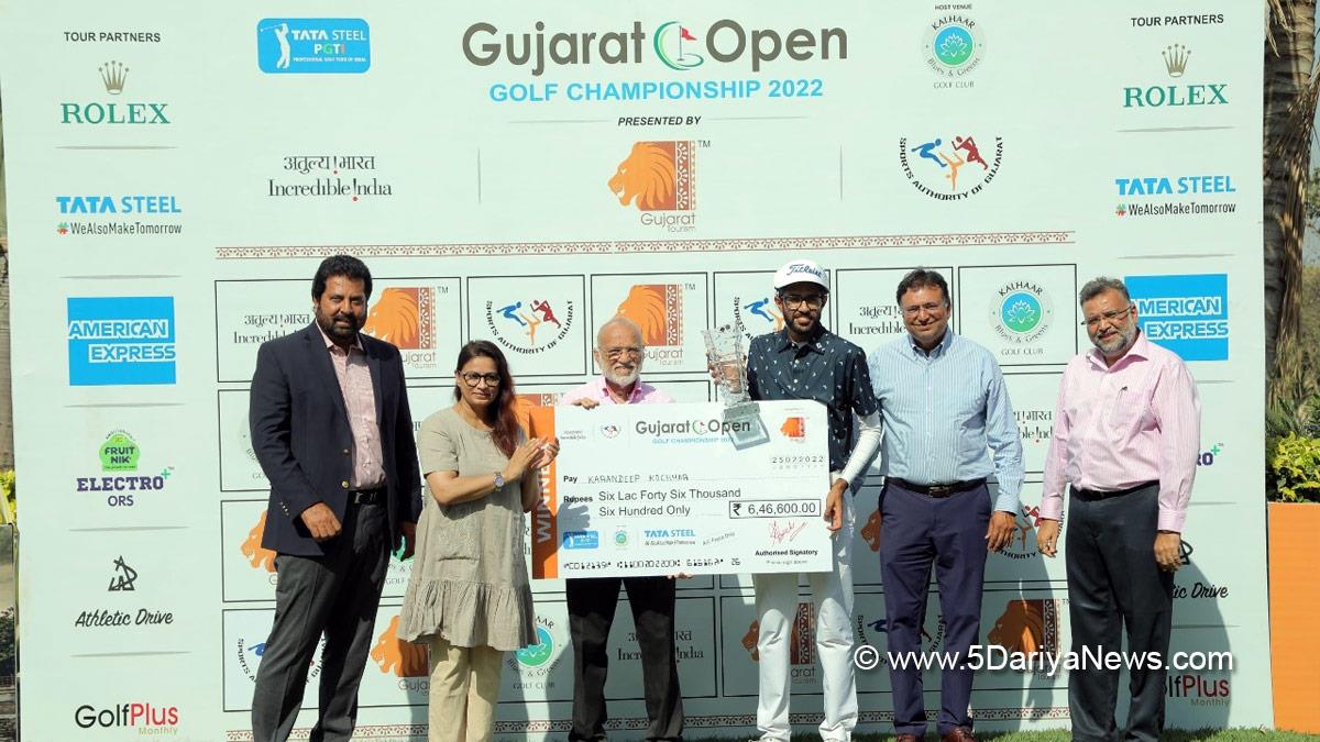 Sports News, Gujarat Open Golf, Kalhaar Blues & Greens Golf Club, Golf, Golf, Ahmedabad, Karandeep Kochhar, Gujarat Open Golf trophy