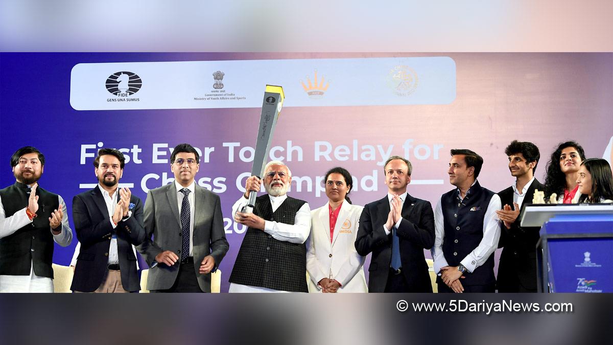 Narendra Modi, Modi, BJP, Bharatiya Janata Party, Prime Minister of India, Prime Minister, Narendra Damodardas Modi, Anurag Singh Thakur, Nisith Pramanik, Historic Torch Relay 44th Chess Olympiad