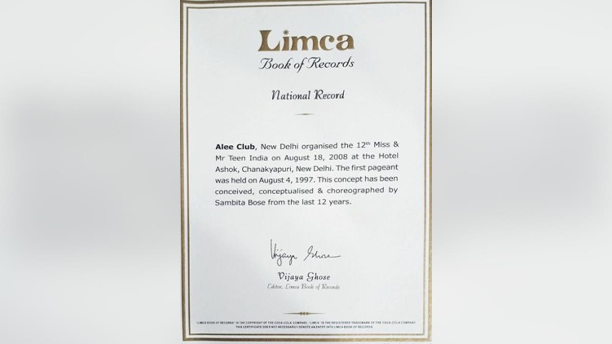 Alee Club,Limca Book Of Records, Alee Club Miss & Mr. Teen India