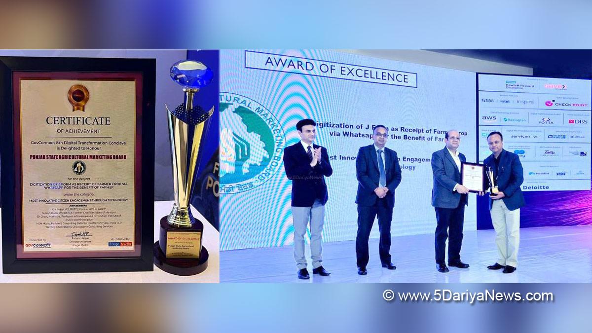 Punjab Admin, Punjab Mandi Board, 8th Digital Transformation Conclave Award, Secretary Mandi Board, Ravi Bhagat, Integrated Management System