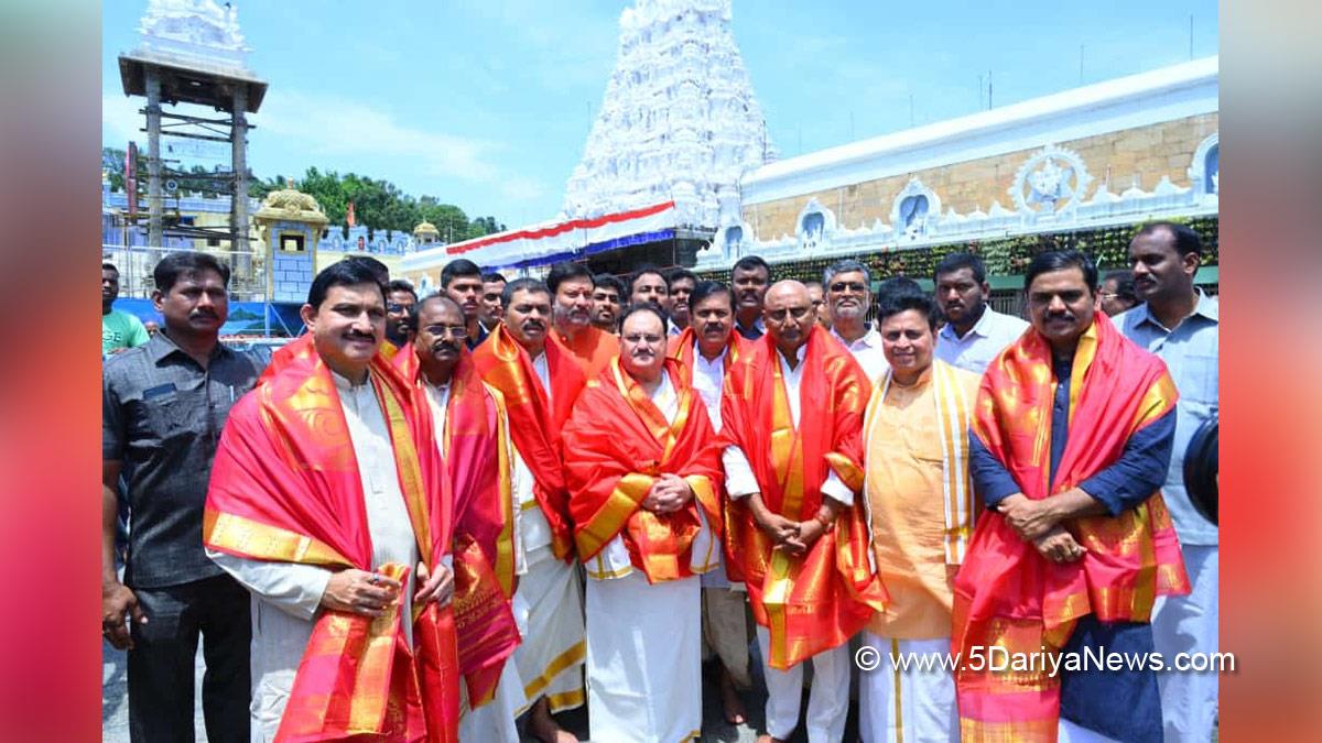 Jagat Prakash Nadda, BJP President, BJP, Bharatiya Janata Party, Tirupati, Andhra Pradesh, Sri Venkateswara Temple