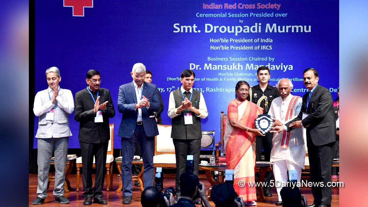 Droupadi Murmu, President of India, President, Indian President, Rashtrapati, Mansukh Mandaviya, Union Minister of Health & Family Welfare, BJP, Bharatiya Janata Party, Red Cross Society