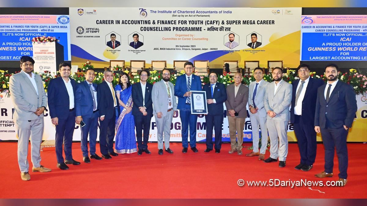 Institute Chartered Accountants India, ICAI, World Record, Guinness World Record, Career Accounting Finance Youth, CAFY,  Aniket Sunil Talati, President, ICAI, Jaipur