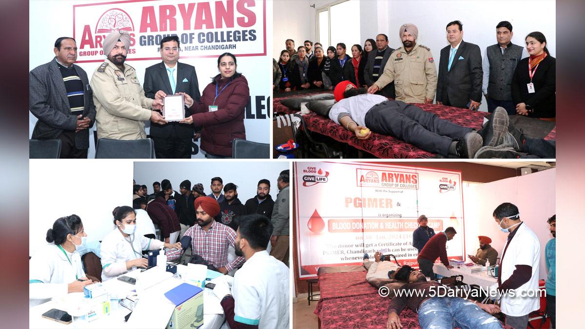Aryans Group of Colleges , Aryan College, Rajpura, Aryans Group of Colleges Rajpura, Dr. Parveen Kataria, Dr. Anshu Kataria, Blood Donation Camp, Blood Camp