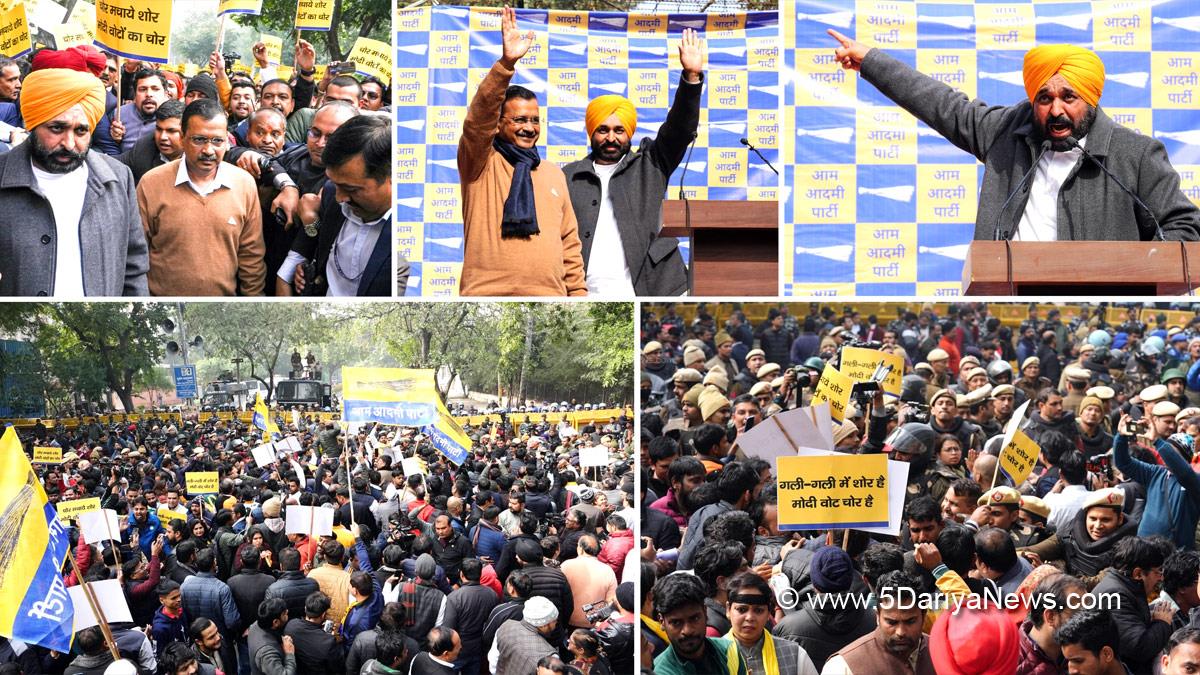  AAP Roars in Delhi: Kejriwal, Mann Lead Protest Against Alleged Election Rigging in Chandigarh